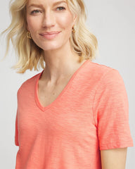 Sunset Peach Slub V-Neck Tee