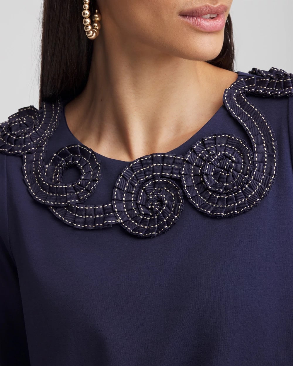 Passport Blue Bubble Hem Pleated Cotton Top
