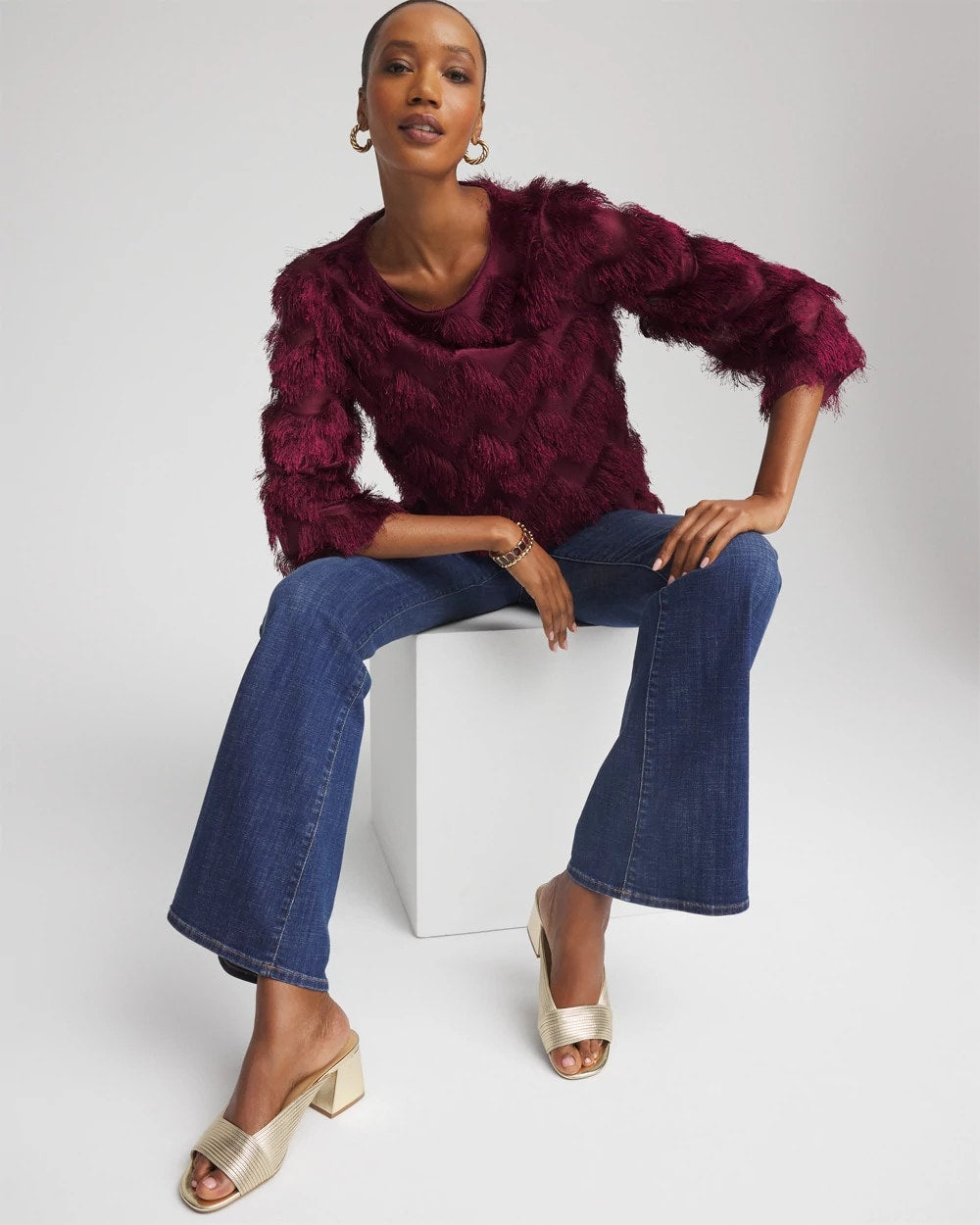 Deep Chianti Chevron Fringe Party Top