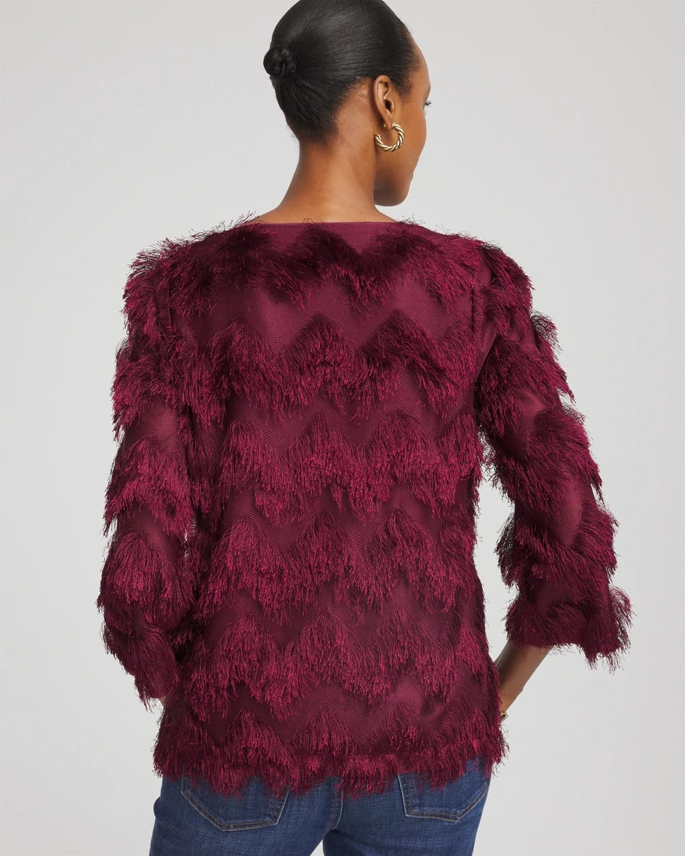 Deep Chianti Chevron Fringe Party Top