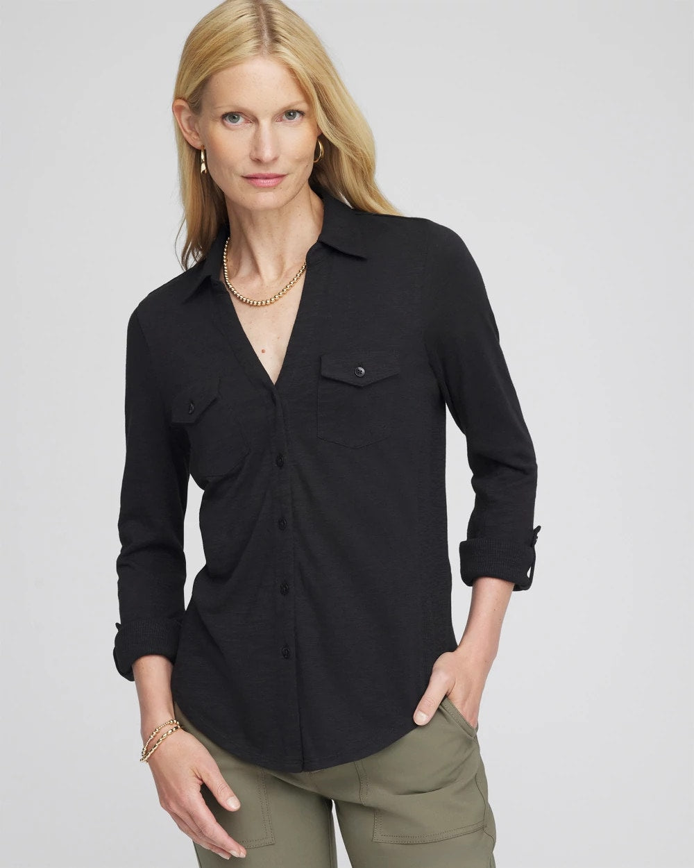 Black Collared Henley Shirt