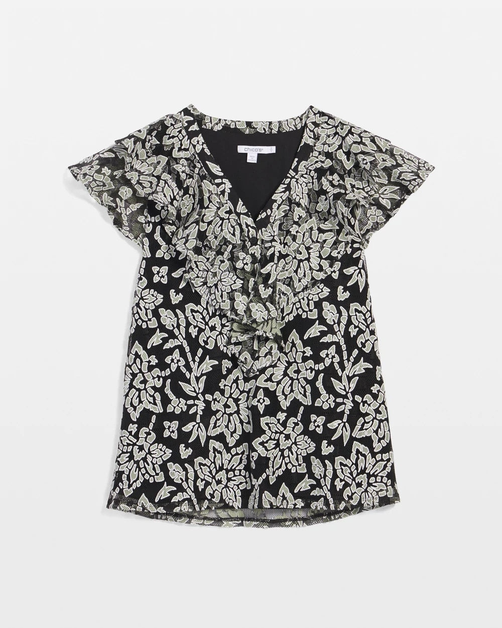 Black Lace Floral-Burnout Henley Tee