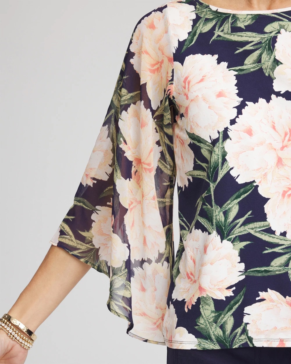 Darkest Spruce Georgette Angel-Sleeved Top