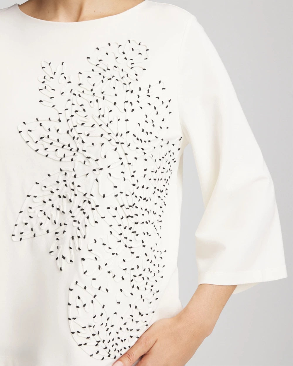 Ecru Soutache Embroidered Wildflower Top