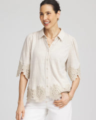 River Rock Crochet Trim Linen Shirt