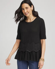 Black Chevron Sequin Peplum Linen Tee