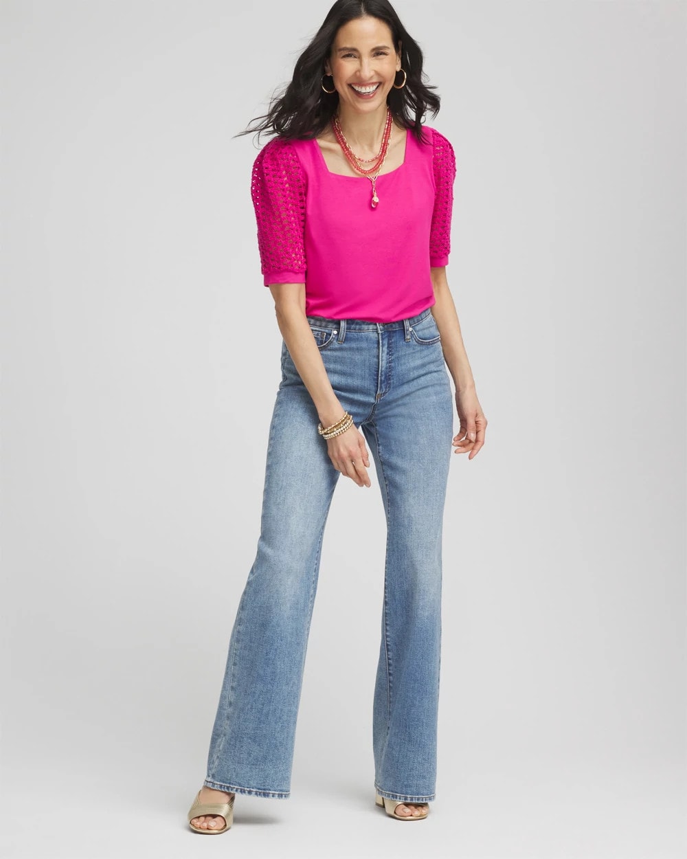 Crushed Berries Touch of Cool™ Crochet Lace Square-Neck Tee