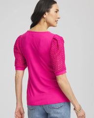 Crushed Berries Touch of Cool™ Crochet Lace Square-Neck Tee