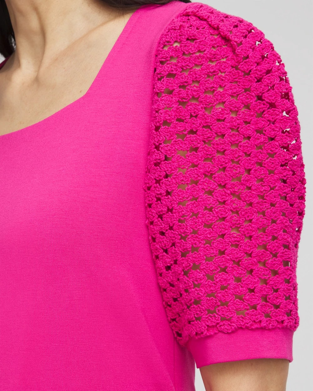 Crushed Berries Touch of Cool™ Crochet Lace Square-Neck Tee