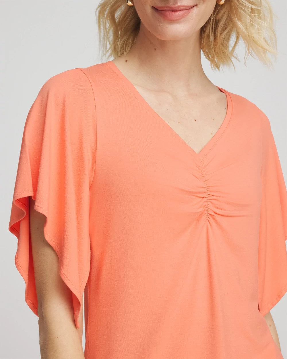 Sunset Peach Touch of Cool™ Handkerchief-Sleeve V-Neck Tee