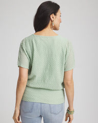 Moroccan Mint Jacquard Banded Hem Top