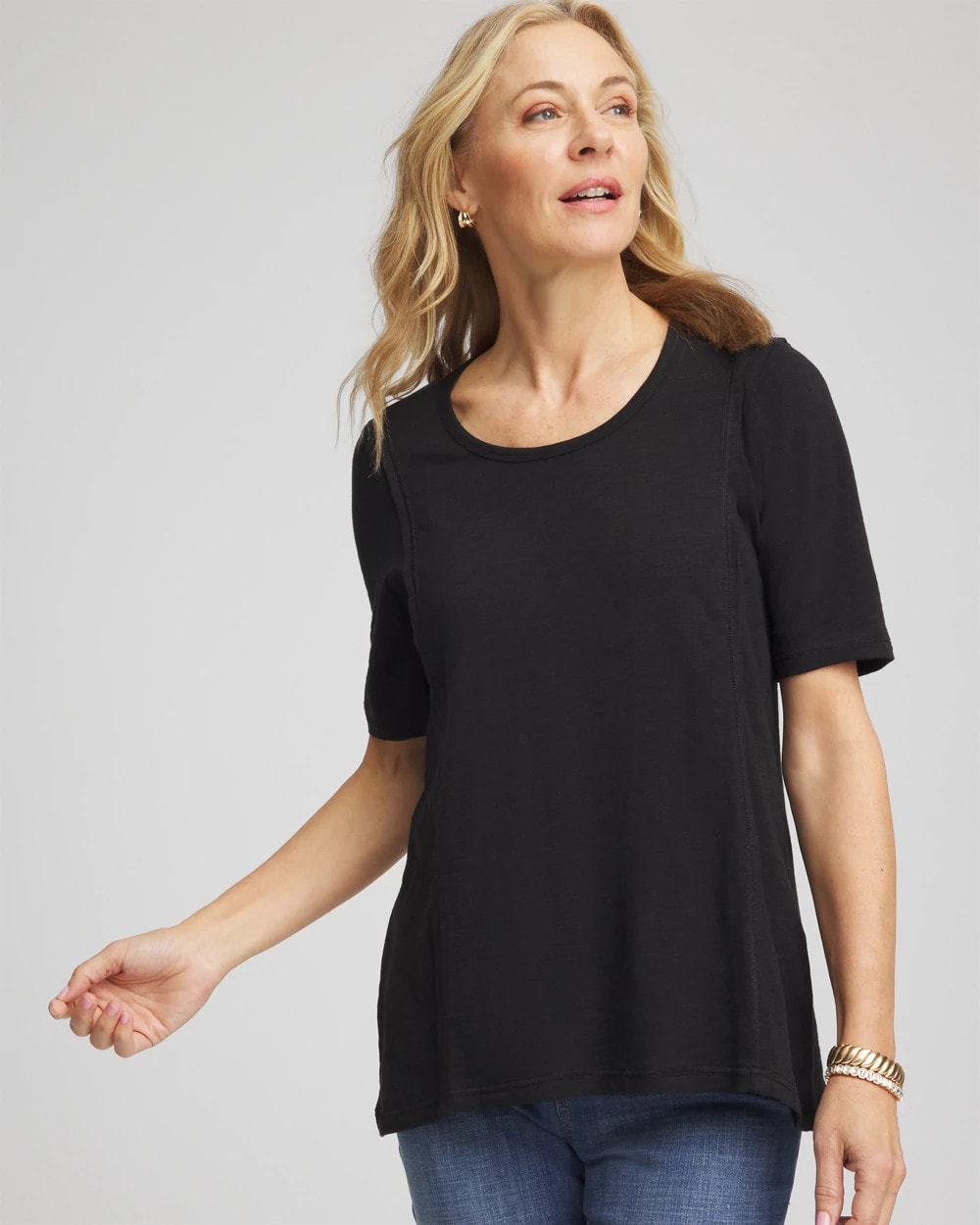 Black Slub Paneled Elbow Tee