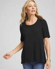 Black Slub Paneled Elbow Tee
