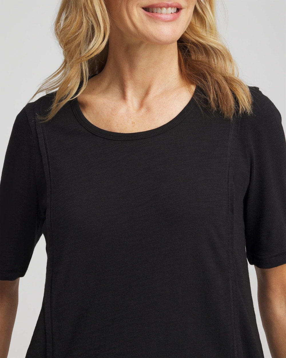 Black Slub Paneled Elbow Tee