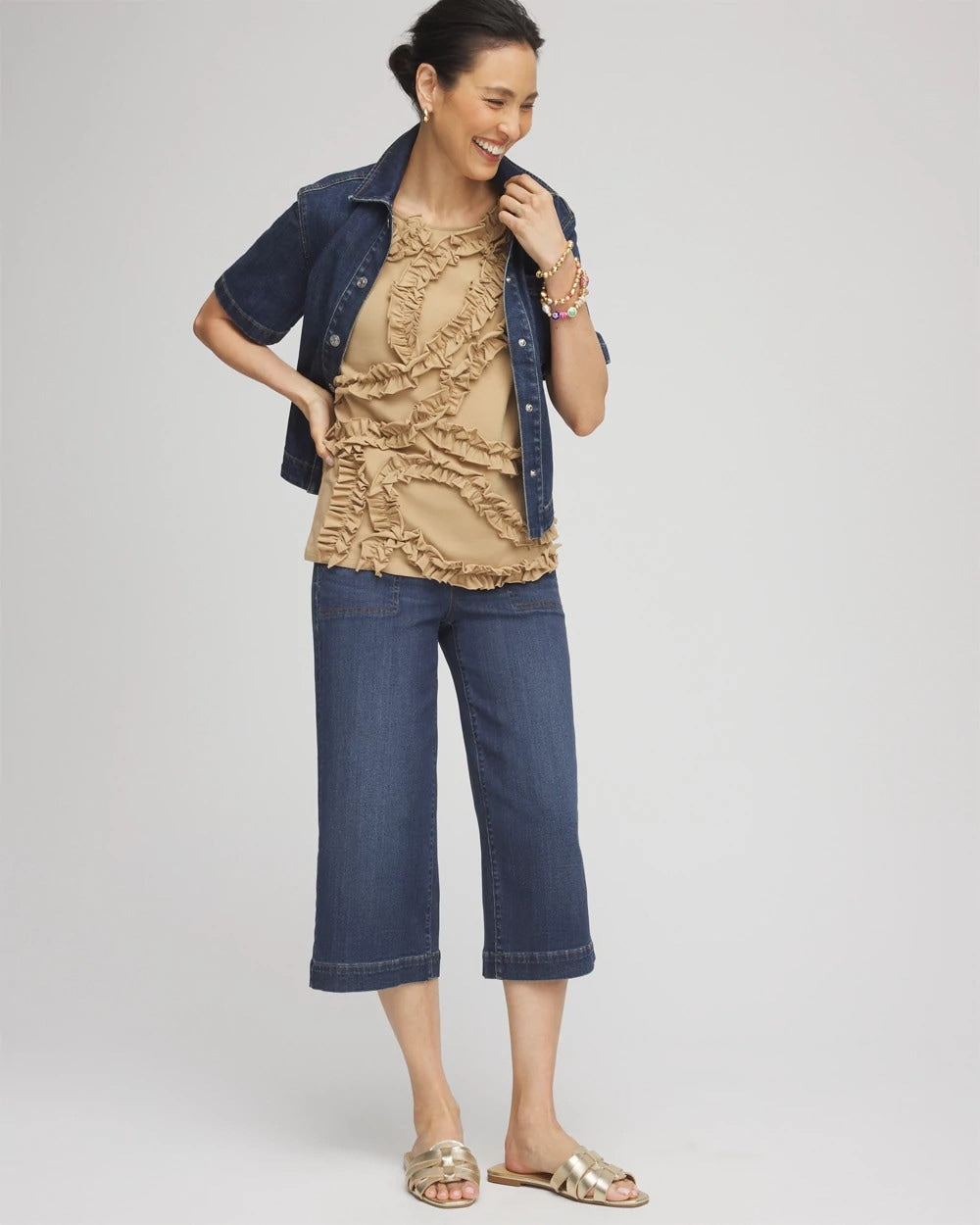 Cafe Aroma Sleeveless Ruffle-Appliqué Tank Top