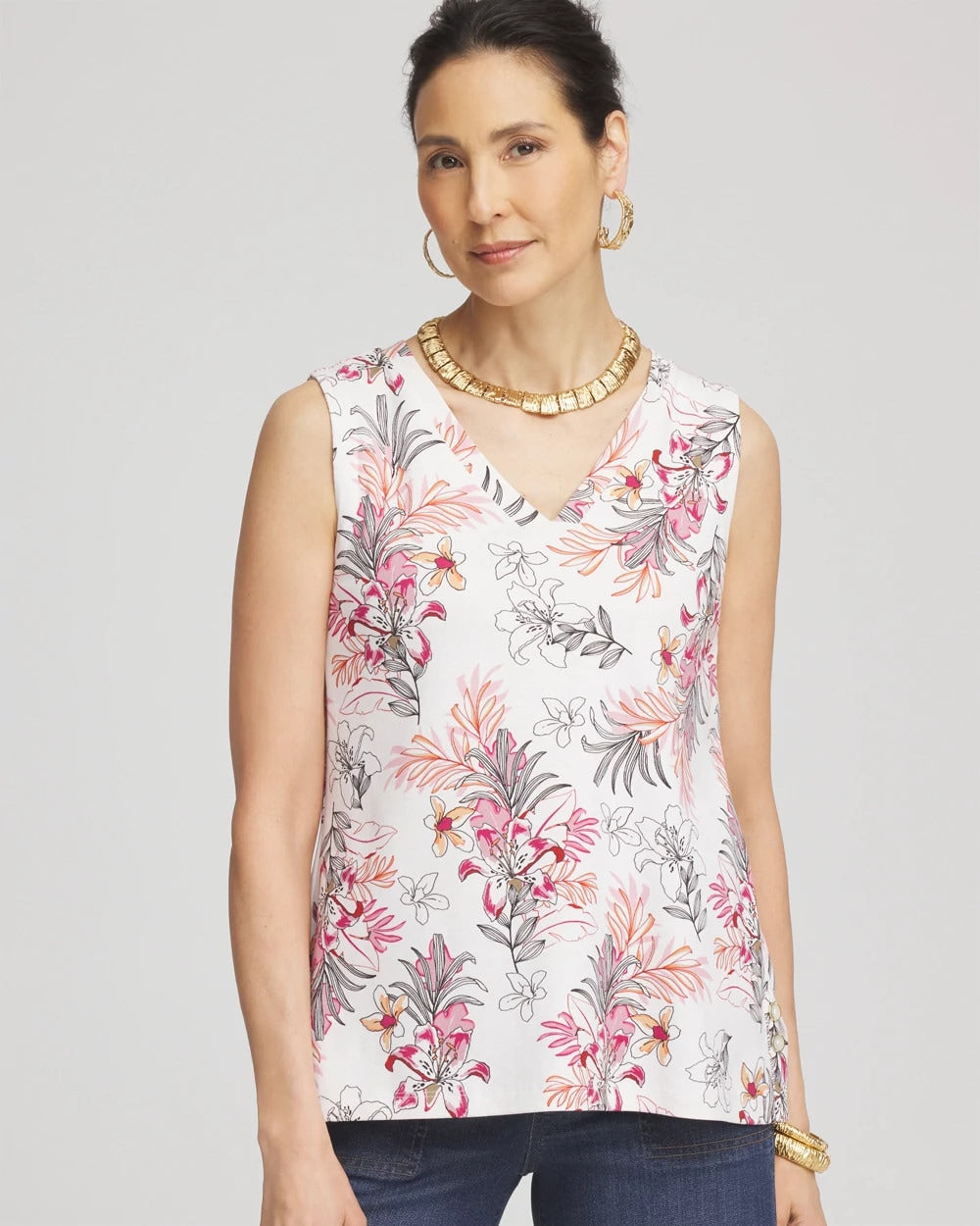 Alabaster Floral Sleeveless V-Neck Tank