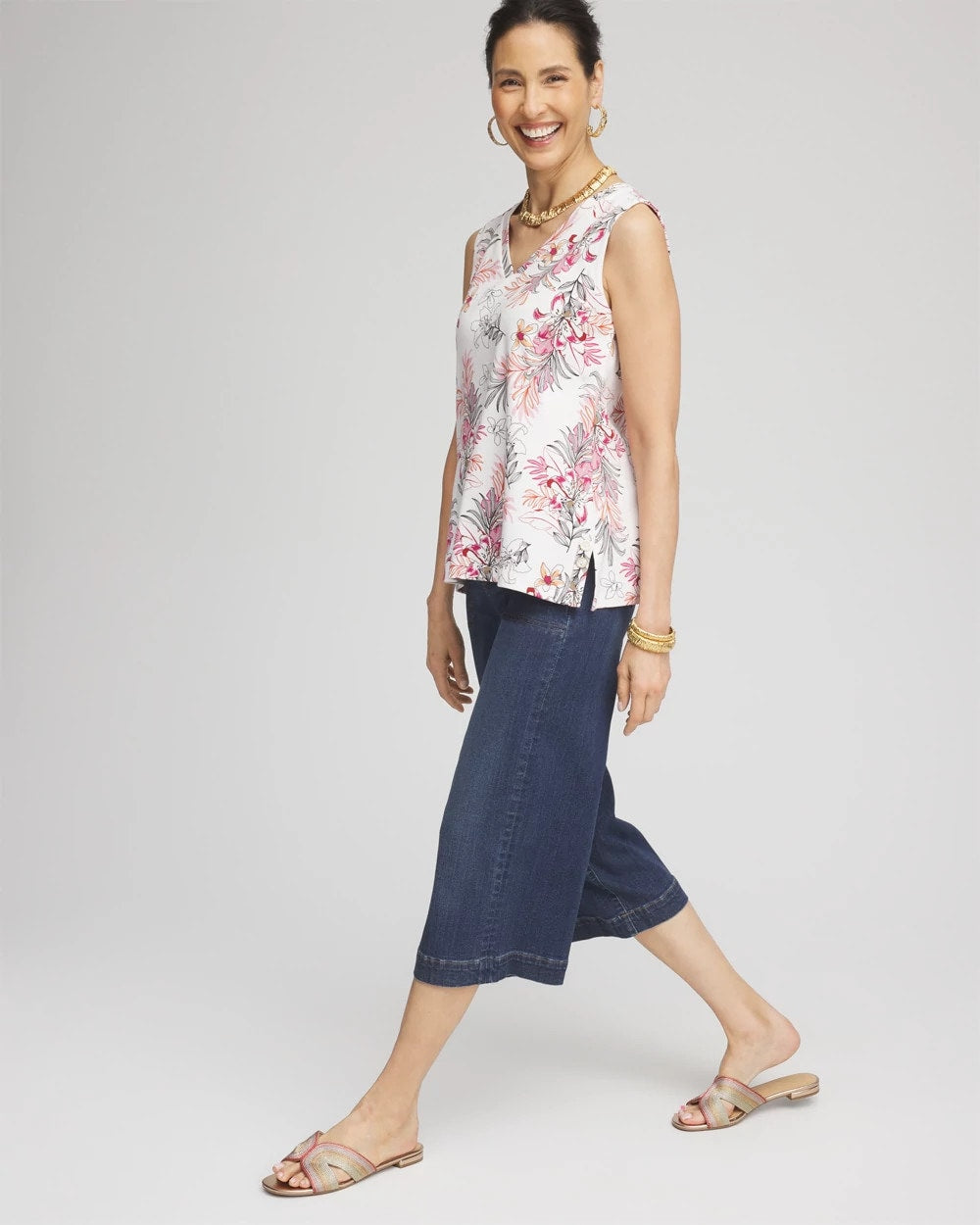 Alabaster Floral Sleeveless V-Neck Tank