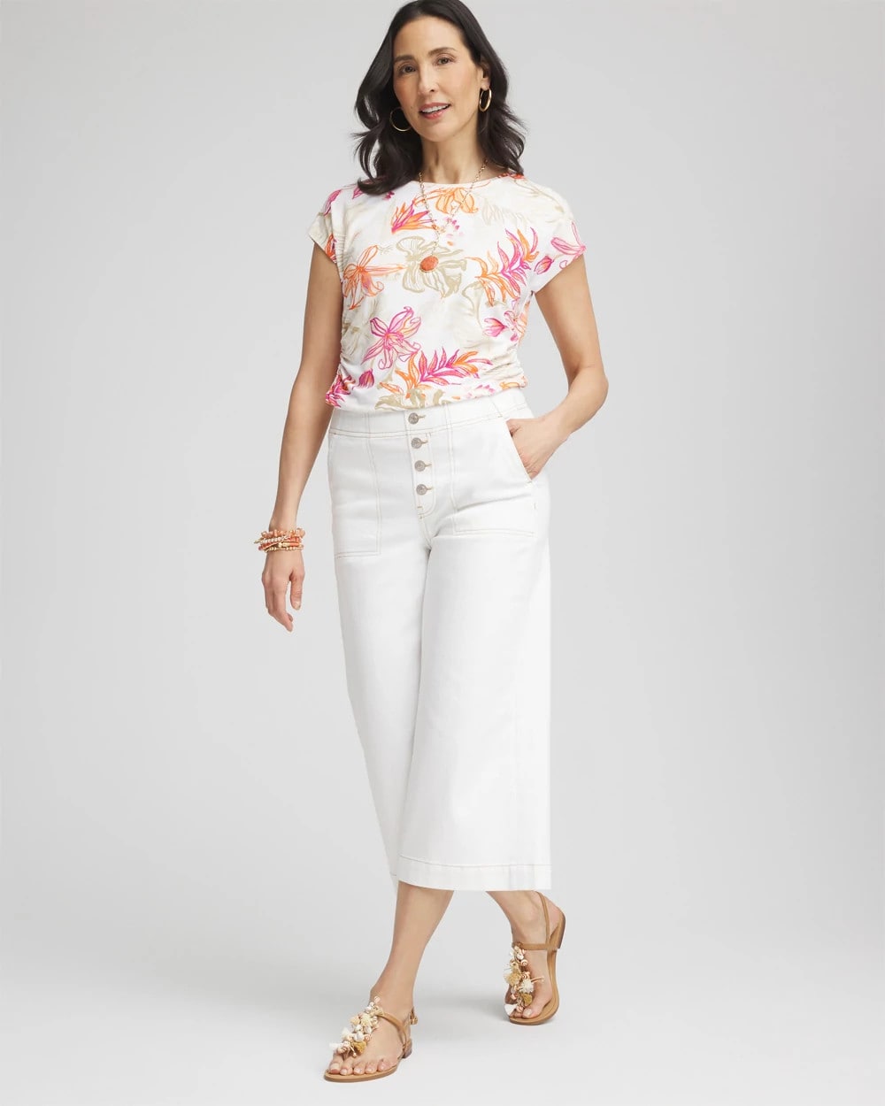 Alabaster Touch of Cool™ Tropical Floral Dolman Tee