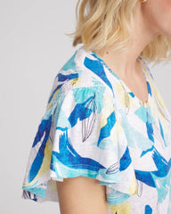 Alabaster Linen Smocked Flutter-Sleeved Tee