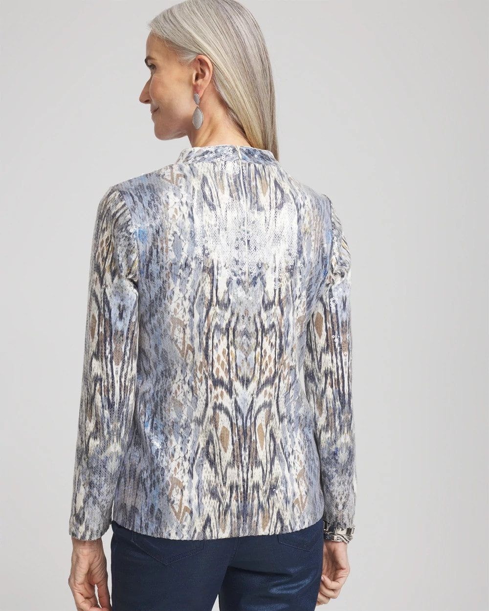 Classic Navy Sequin Reptile Funnel Neck tee