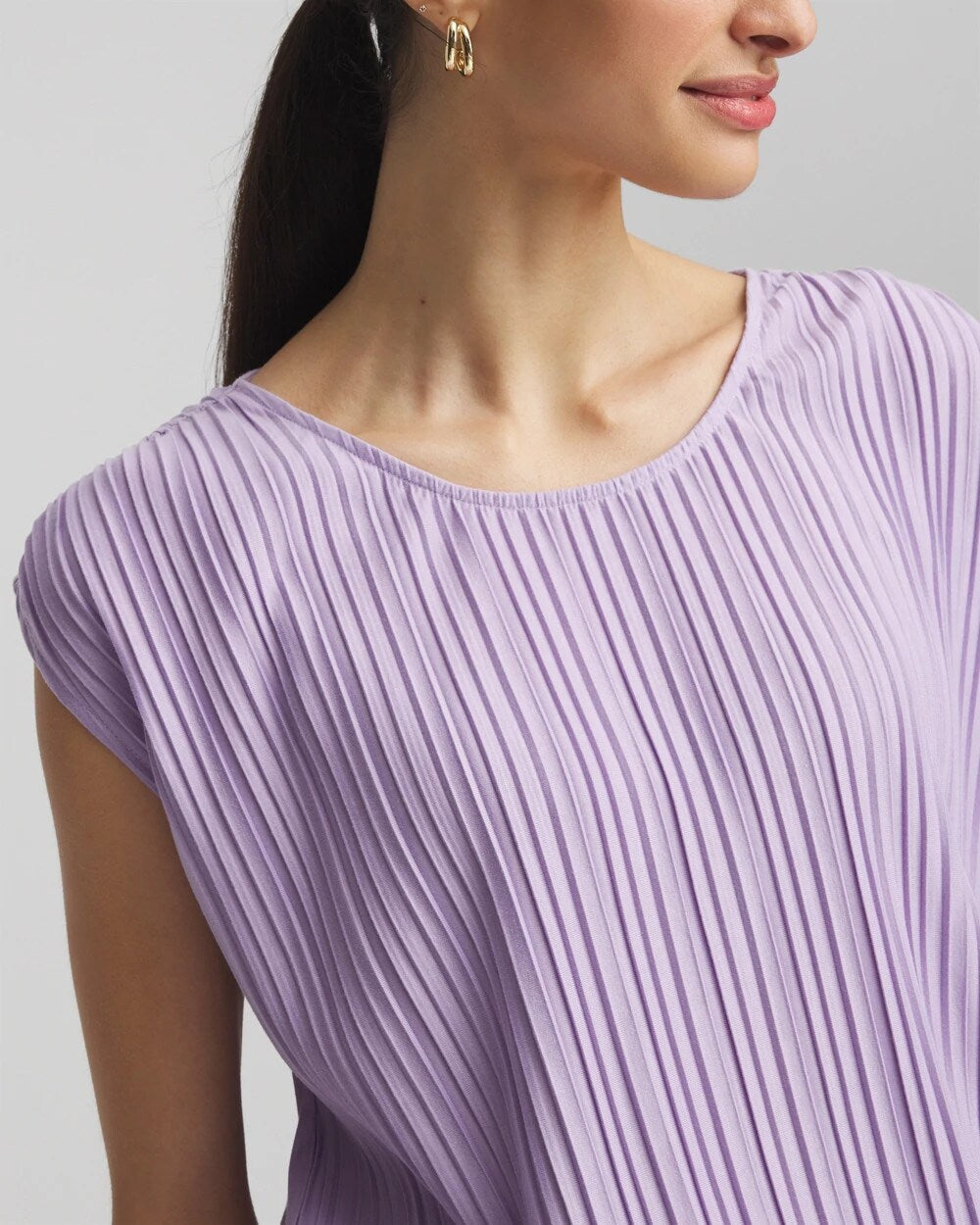 Gentle Lavender Pleated Bubble-Hem Tee