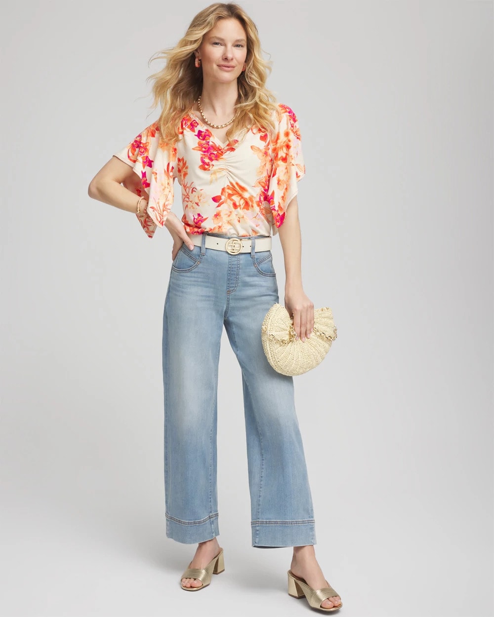 Sunset Peach Touch of Cool™ Handkerchief-Sleeve V-Neck Tee