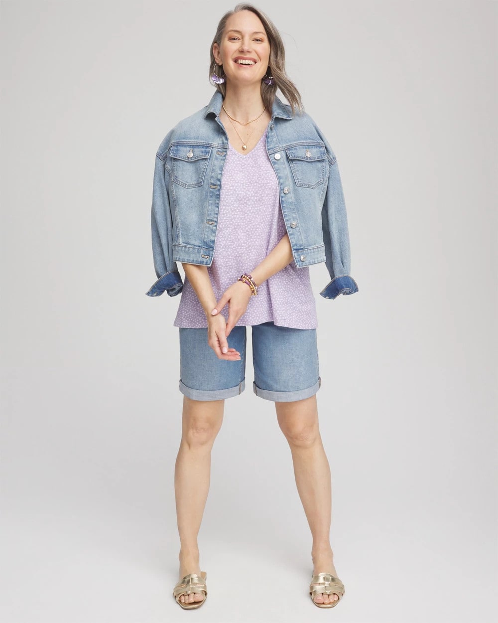 Gentle Lavender Polka-Dot Short Sleeve Forward Seam Tee