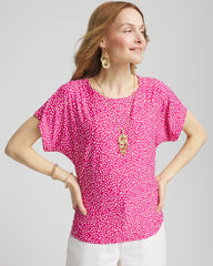 Crushed Berries Touch of Cool™ Cheetah Ruched Banded Hem Top