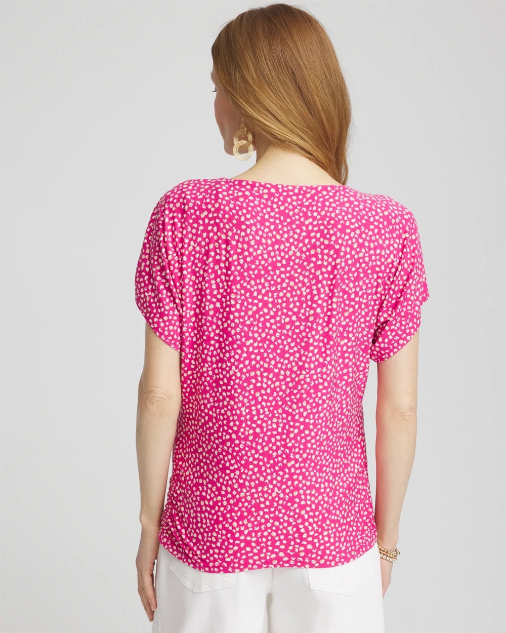Crushed Berries Touch of Cool™ Cheetah Ruched Banded Hem Top
