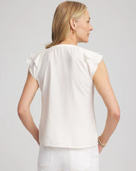 Ecru Crepe Ruffle-Trim Blouse