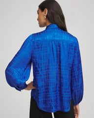 Cobalt Stone Jacquard Tie-Front Blouse