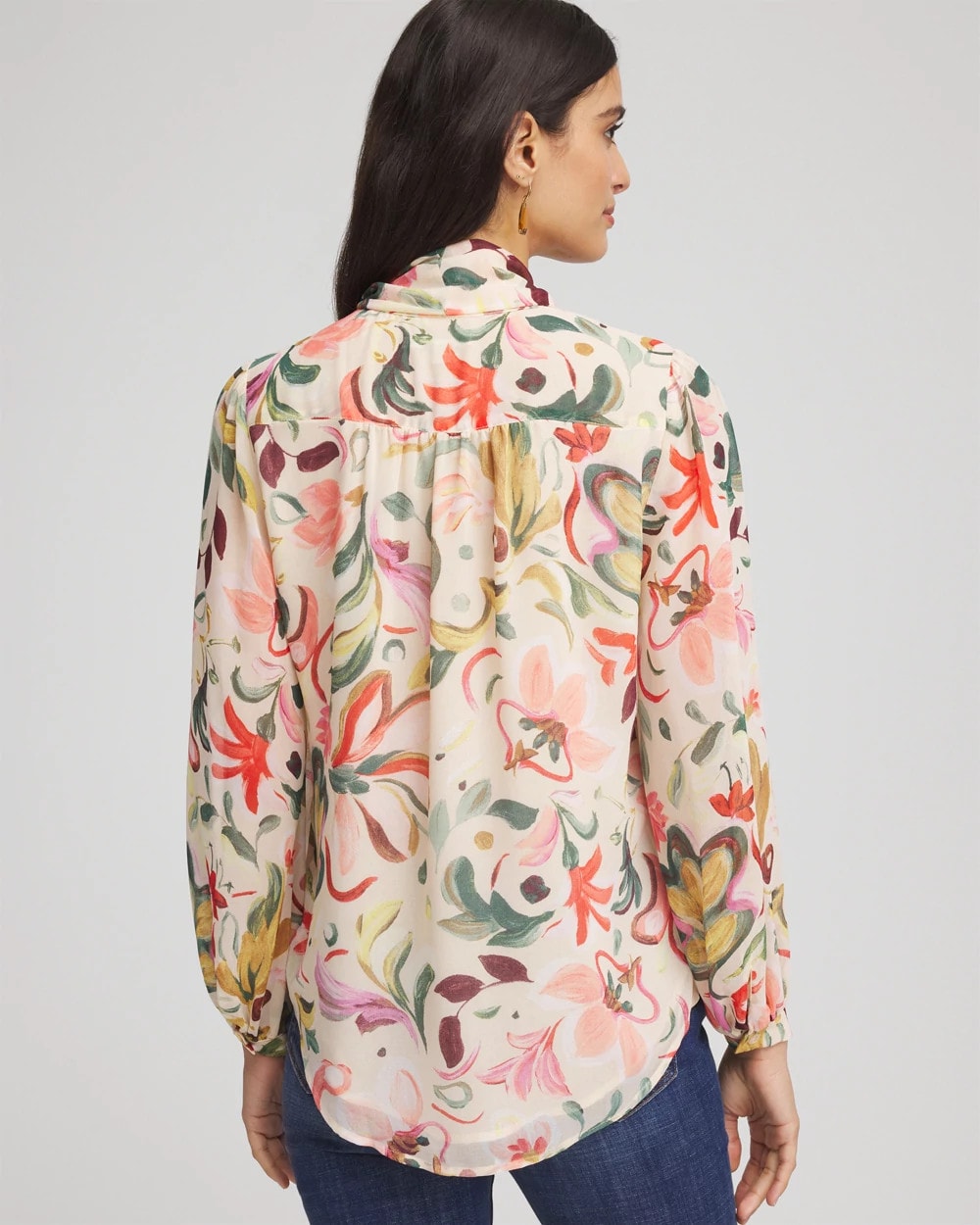 Cashew Floral Jacquard Tie-Front Blouse