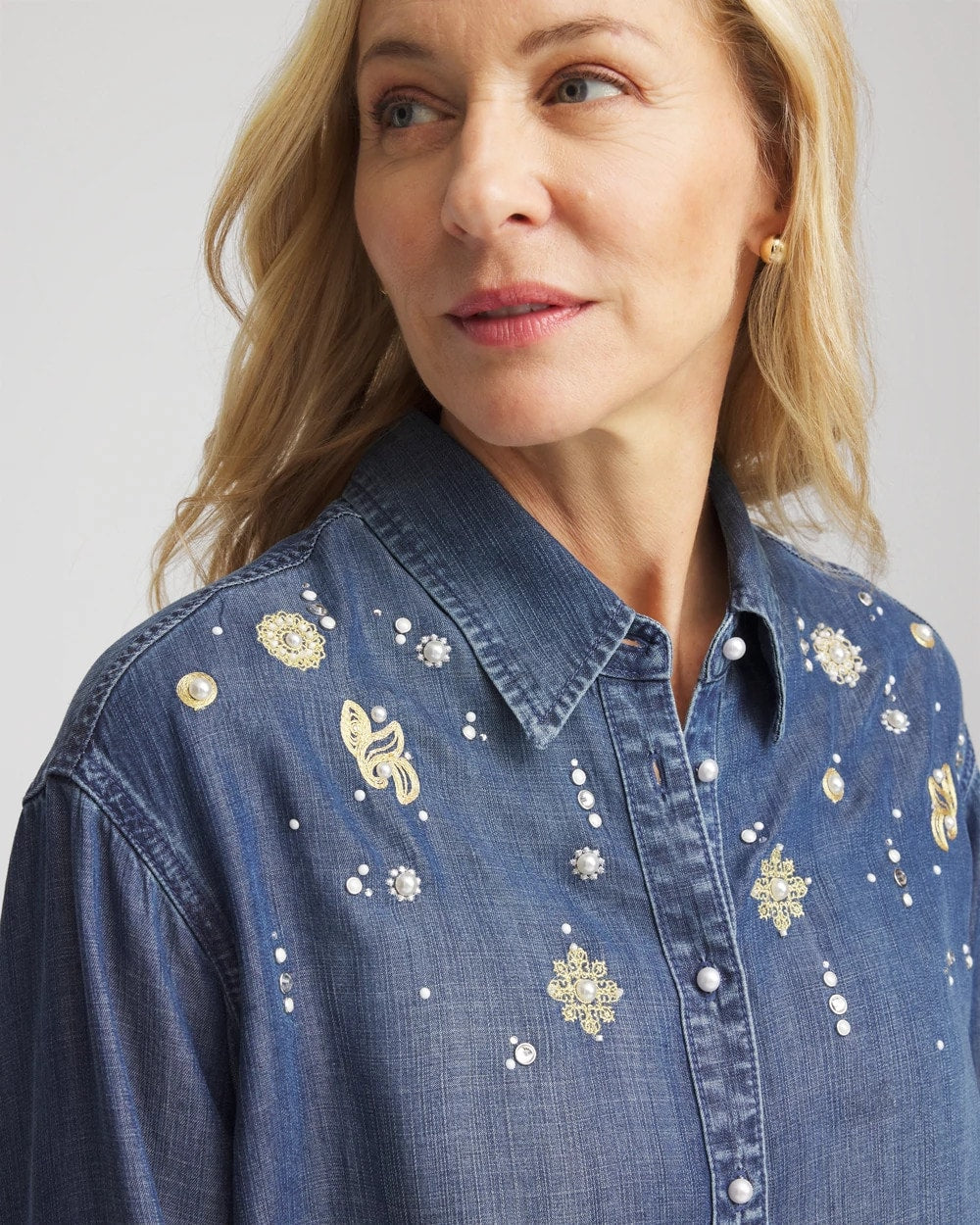 Kiruna Indigo Embellished Tencel Collar Shirt