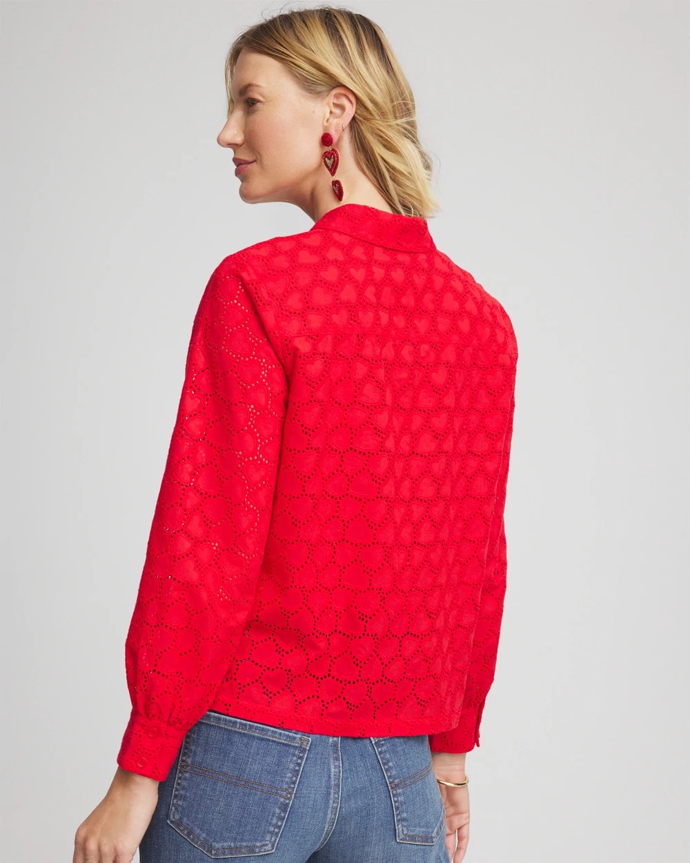 Love Letter Red Heart Eyelet Button Down Shirt