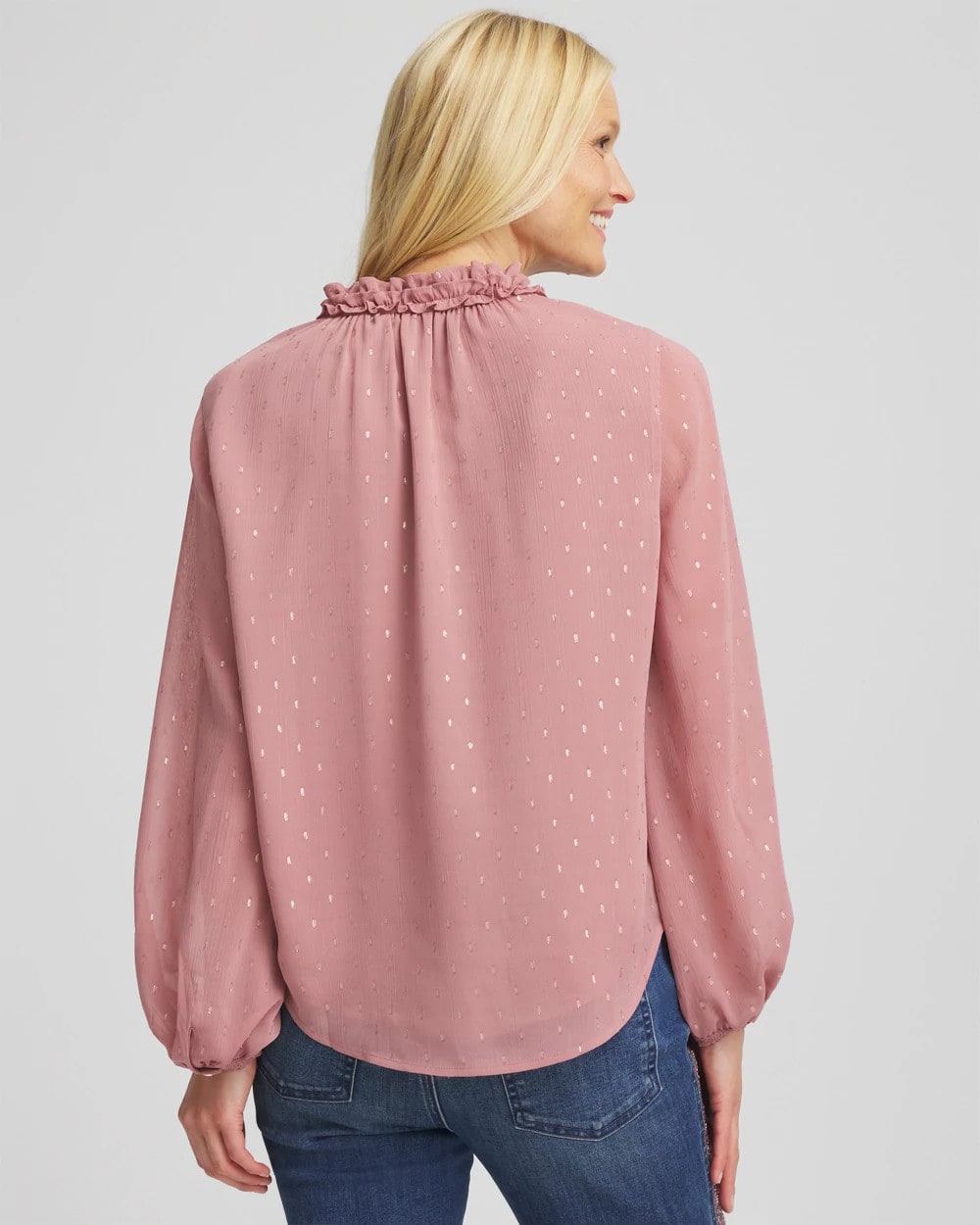 Dusty Rose Ruffleneck Lined Georgette Blouse