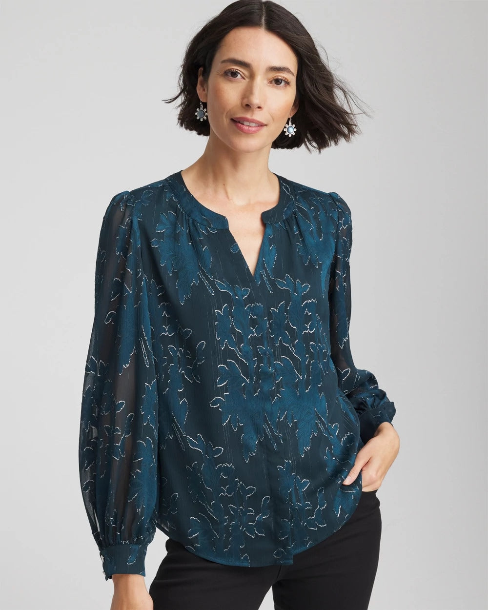 Teal Shadow Novelty Texture Blouse
