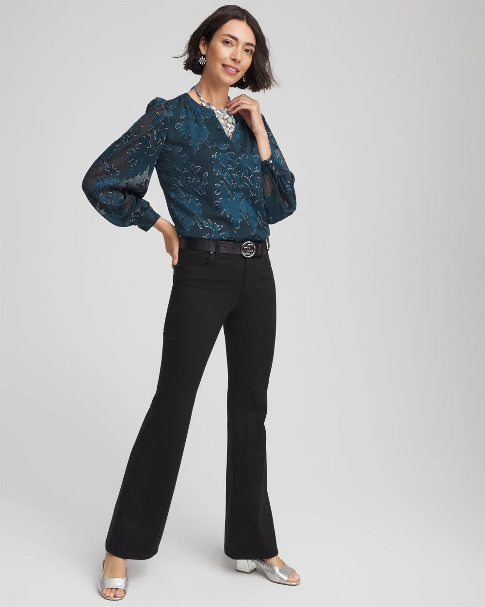 Teal Shadow Novelty Texture Blouse