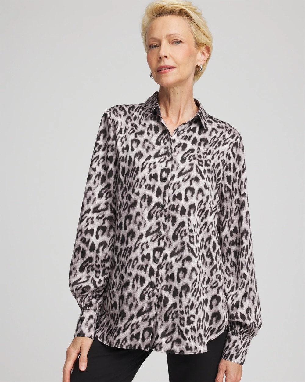 Dove Gray Faux Silk Snowy Animal Shirt