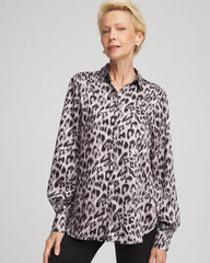 Dove Gray Faux Silk Snowy Animal Shirt