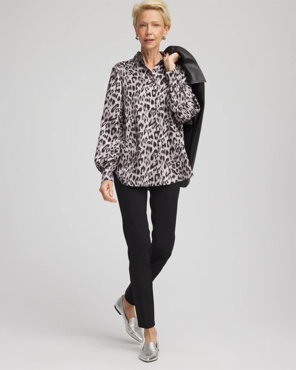 Dove Gray Faux Silk Snowy Animal Shirt