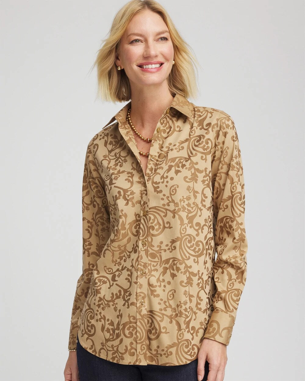 Gold No Iron™ Jacquard Scrolls  Shirt