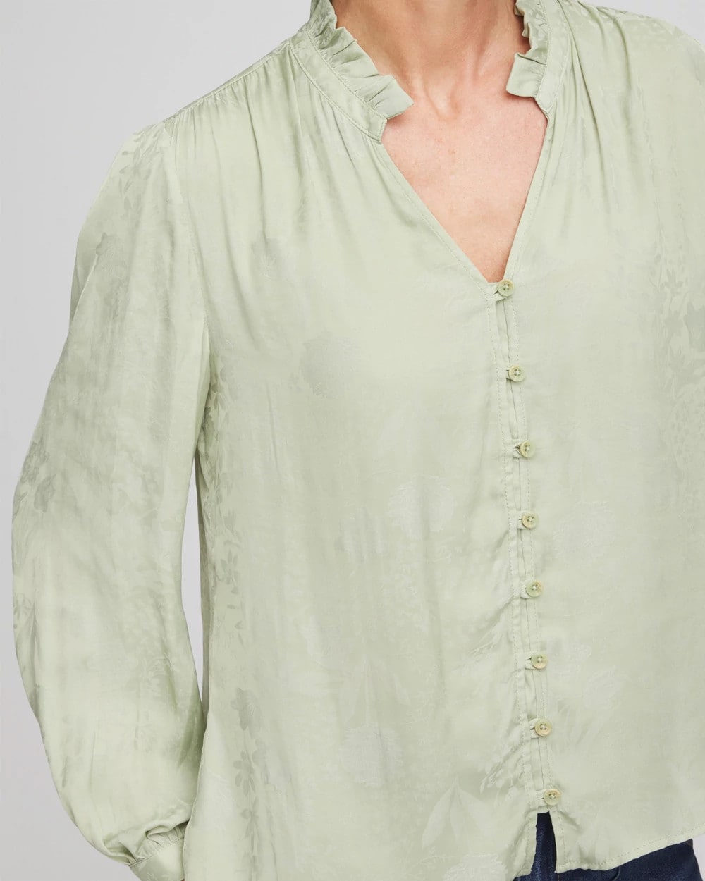 Sage Meadow Jacquard Georgette Peasant Blouse