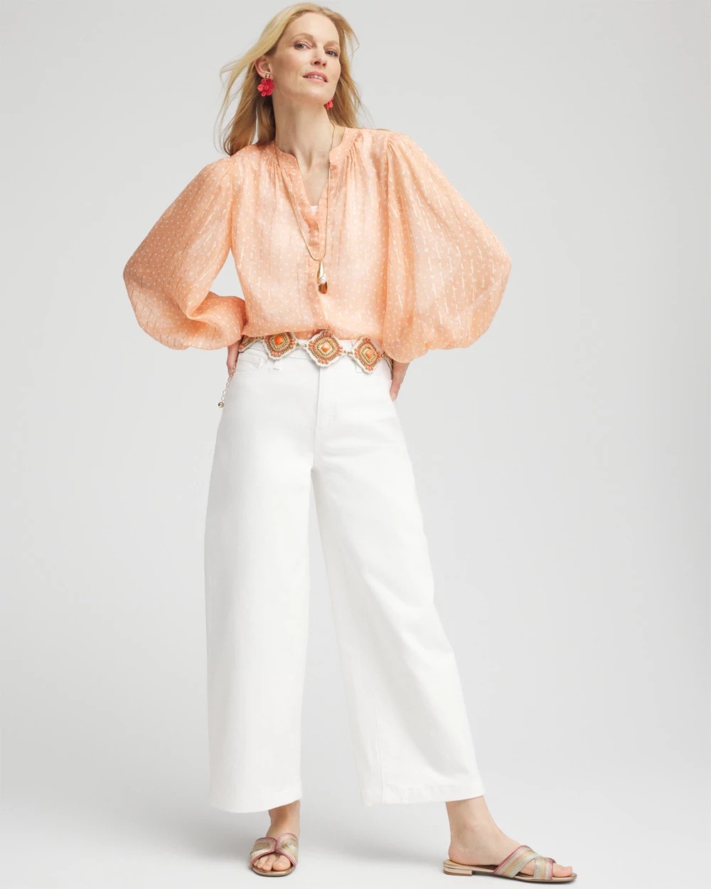 Coral Blossom Metallic Jacquard Blouse