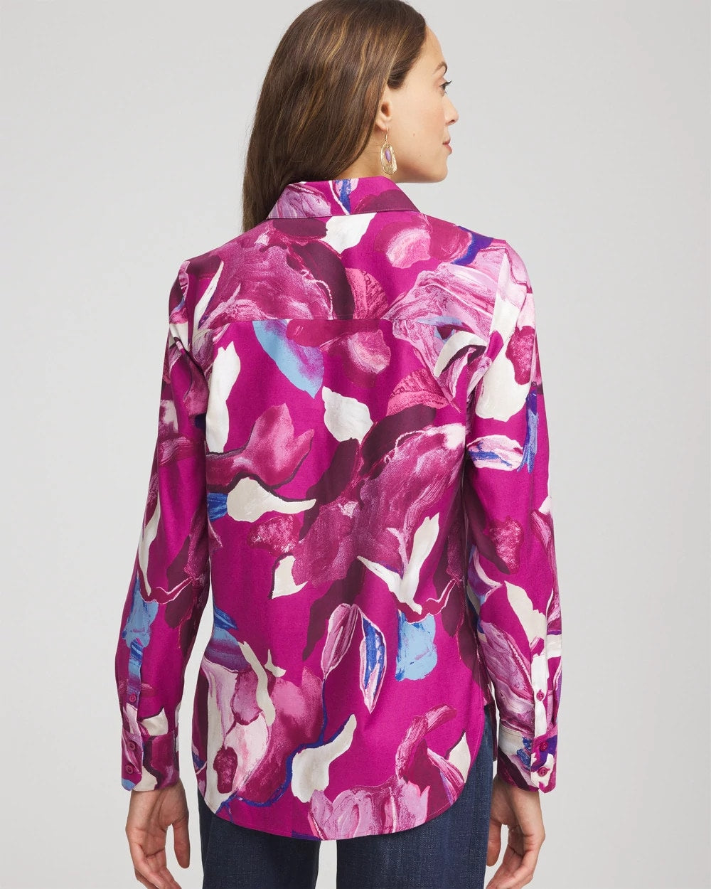 Cobalt Stone No Iron™ Floral-Paint-Print Shirt