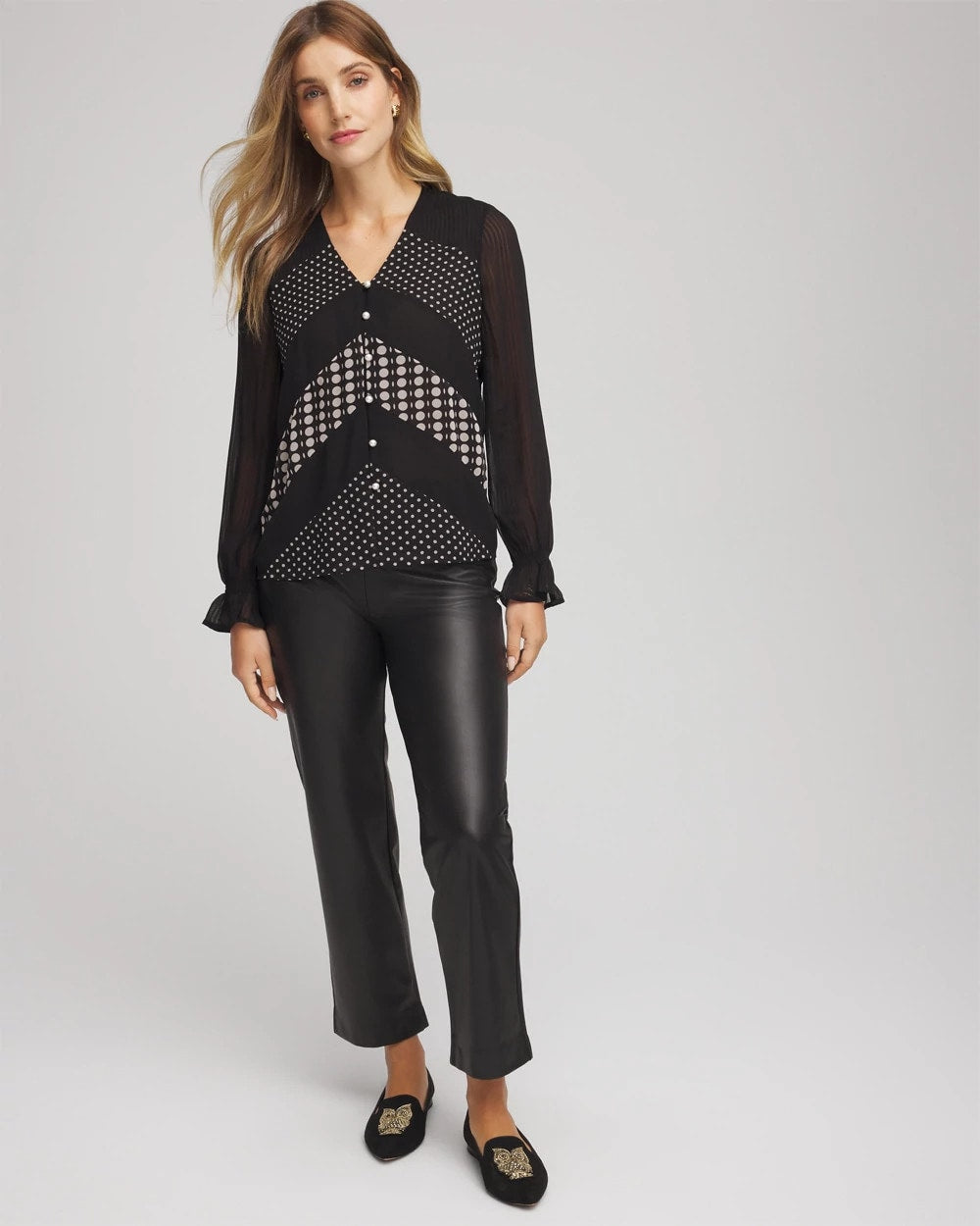 Black Georgette Polka Dot Blouse