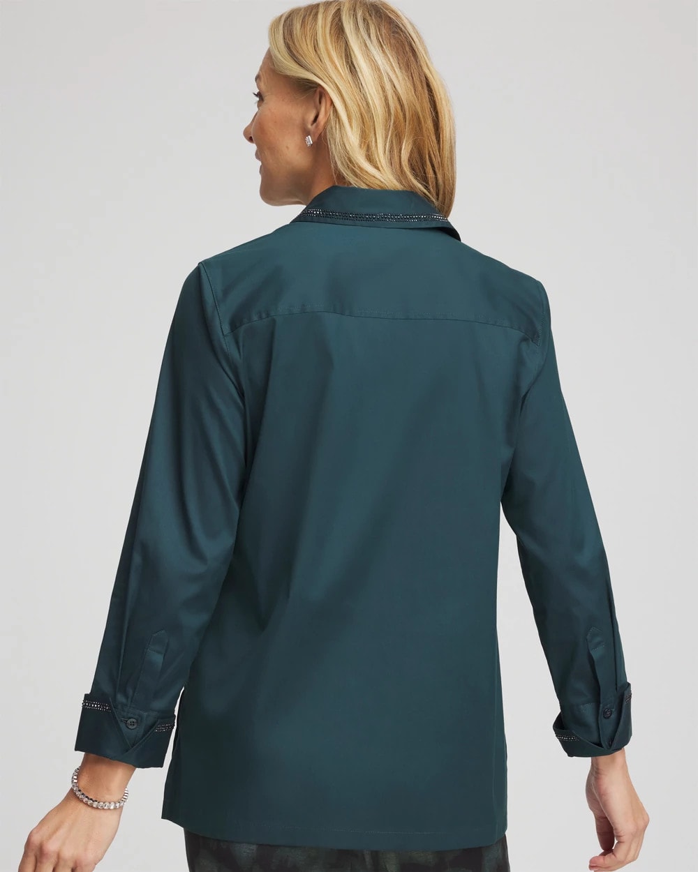 Teal Shadow Rhinestone Embellished Poplin Tunic