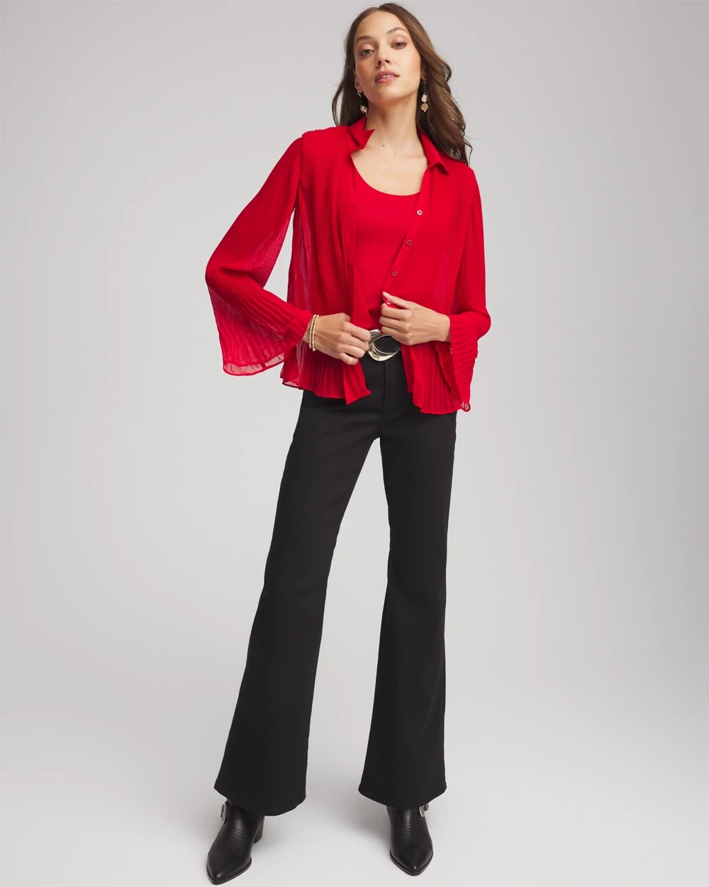 Carmine Red Pleated Georgette Blouse