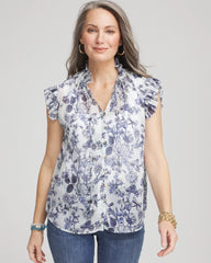 Pale Turq Blue Butterfly Ruffle Collar Blouse