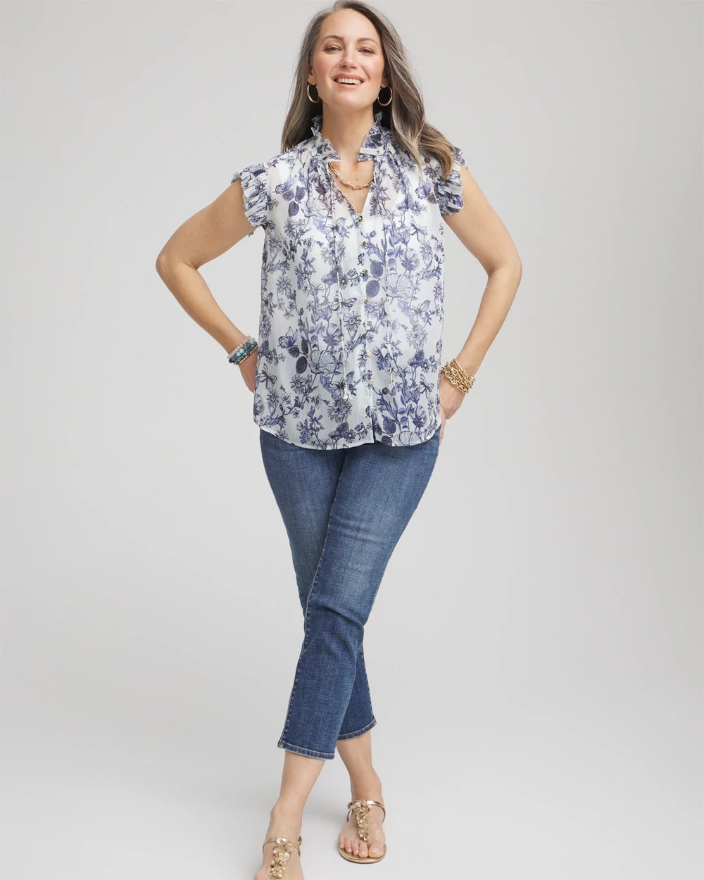 Pale Turq Blue Butterfly Ruffle Collar Blouse
