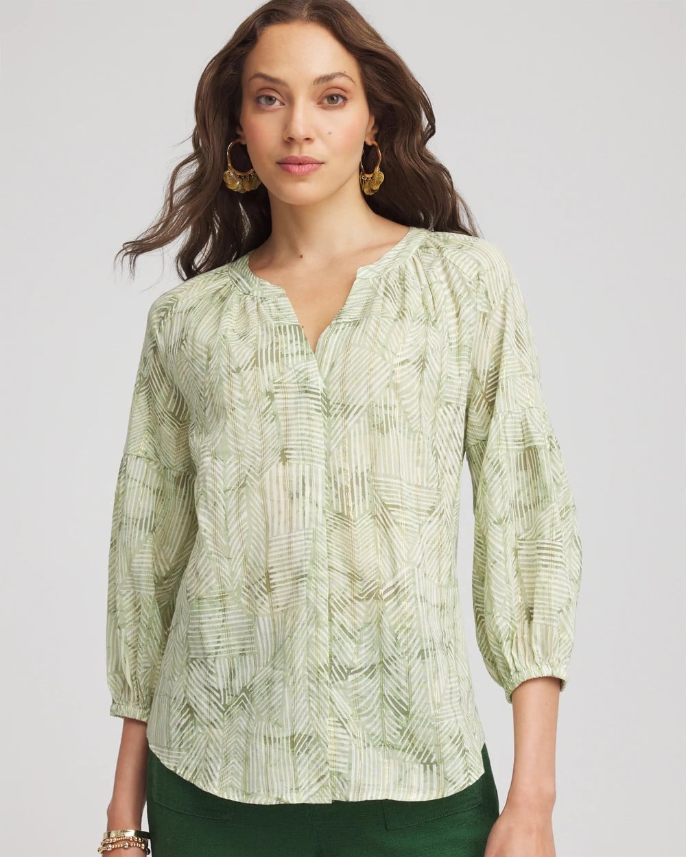 Salted Lime Lurex Stripe Cotton Blouse